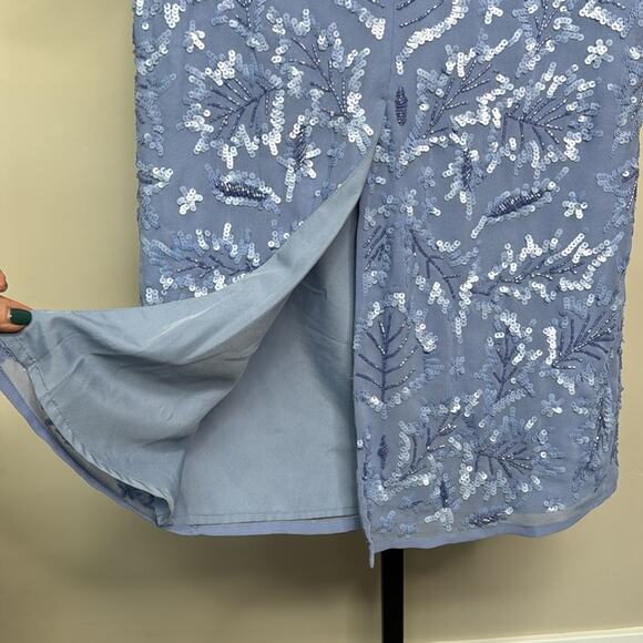 NWT MAC DUGGAL 93595 Periwinkle Floral Sequin Embellished High Neck Dress Womens - Picture 9 of 13